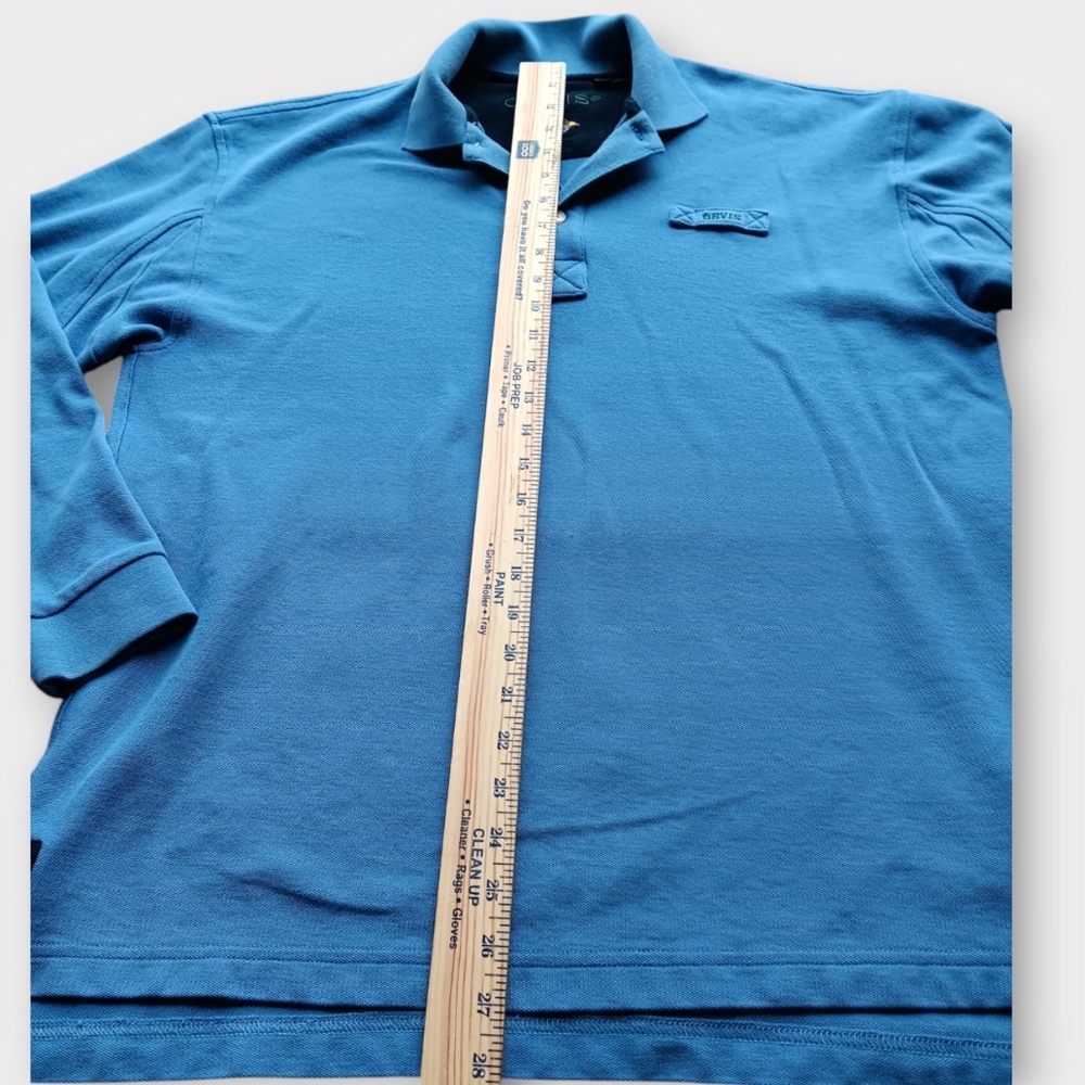 ORVIS MEN'S SIZE MEDIUM BLUE LONG SLEEVE COLLAR 1/4 BUTTON SHIRT. - Picture 4 of 6